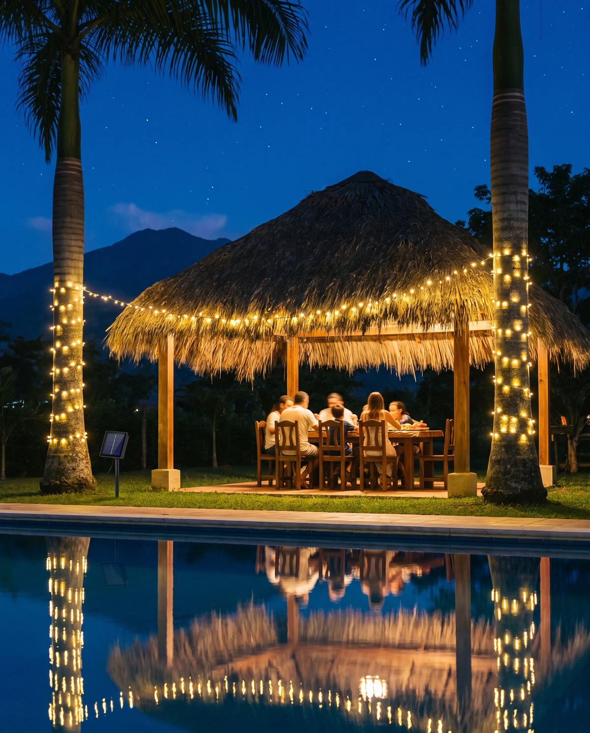 Kiosko de finca alumbrado con luces solares ALUMBRA