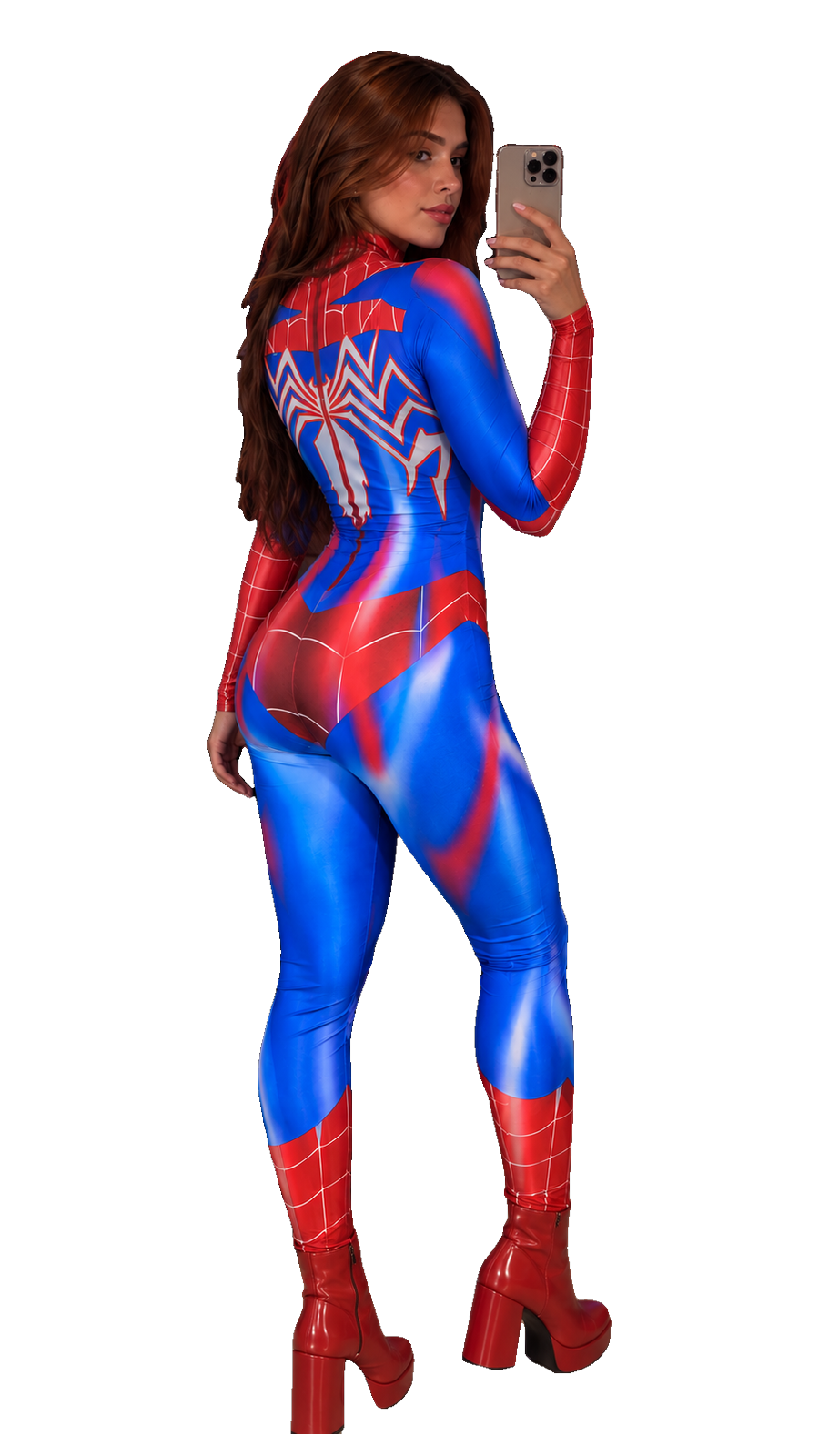 Enterizo disfraz Mujer Araña Rojo de espalda