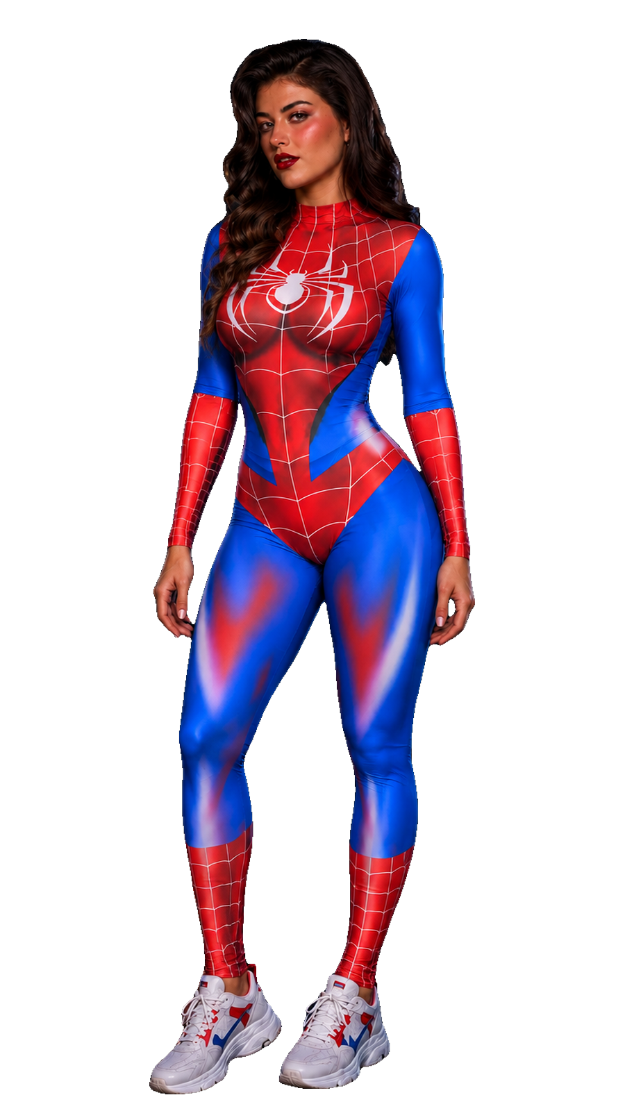 Enterizo disfraz Mujer Araña Rojo de frente